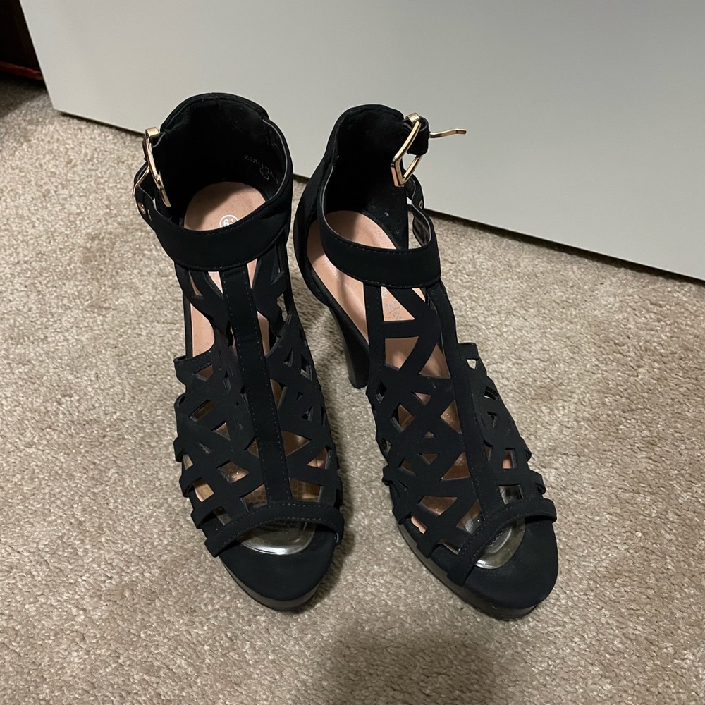 Black heels Cutout Ankle Faux Booties